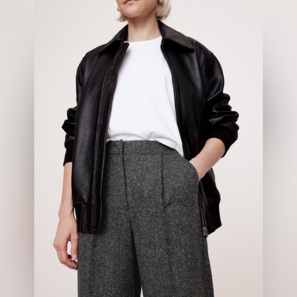 Grey Wool Banana Republic Wide Leg Trousers with adjustable waist